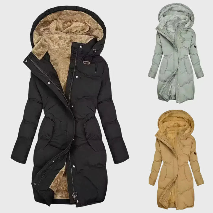 Célavorne | Femme Manteau Matelassé Capuche Doublure Polaire - Black - Image 2