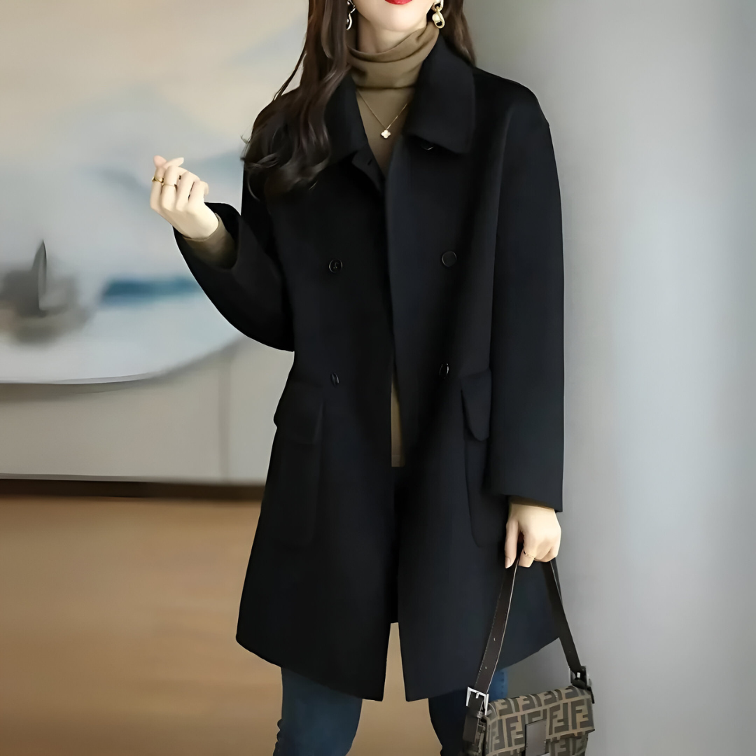 Célavorne | Manteau Femme Hiver Double Boutonnage - Black - Image 1
