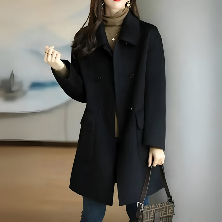 Célavorne | Manteau Femme Hiver Double Boutonnage - Black - Image 1