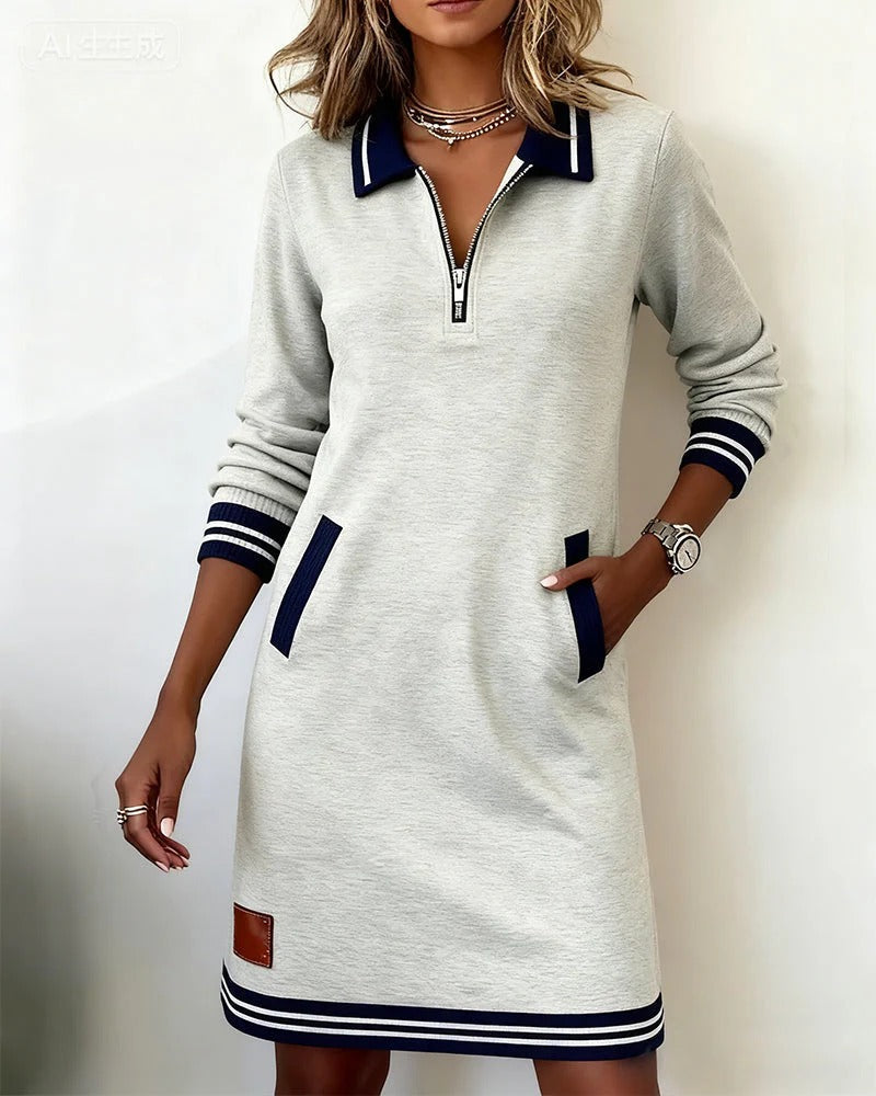 Céliane | Femme Robe Polo Zippée Manches Longues - Navy - Image 16