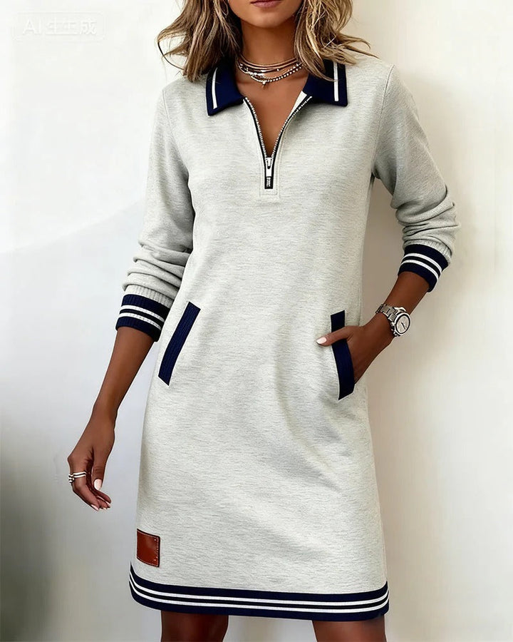 Céliane | Femme Robe Polo Zippée Manches Longues - Navy - Image 16