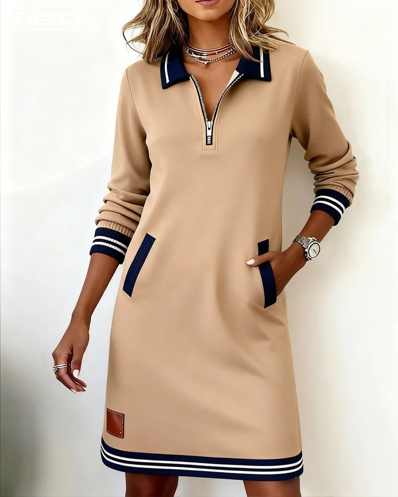 Céliane | Femme Robe Polo Zippée Manches Longues - Navy - Image 18