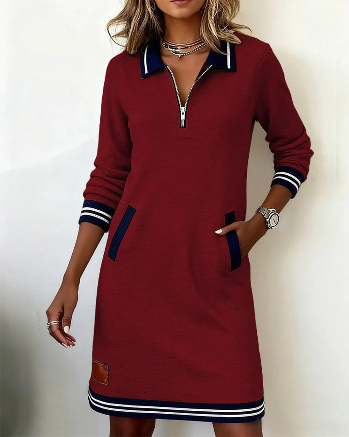 Céliane | Femme Robe Polo Zippée Manches Longues - Navy - Image 21