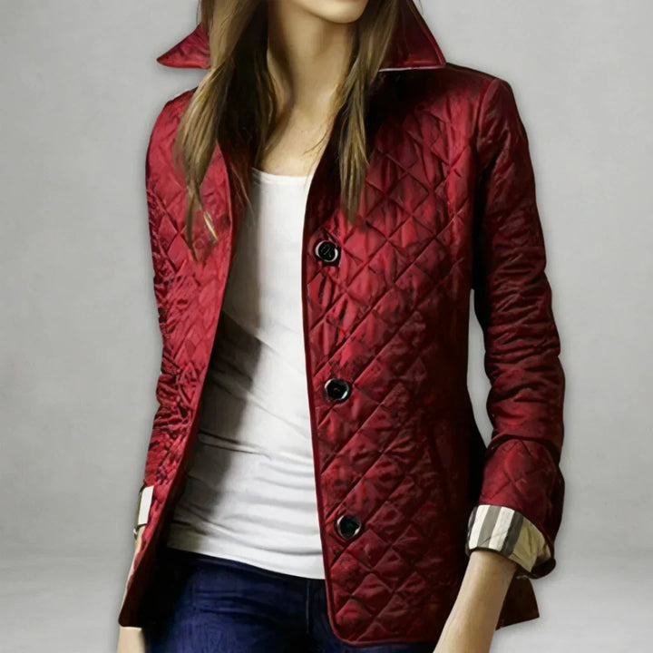 Céliane | Femme Veste Matelassée Col Chemise - Burgundy - Image 1