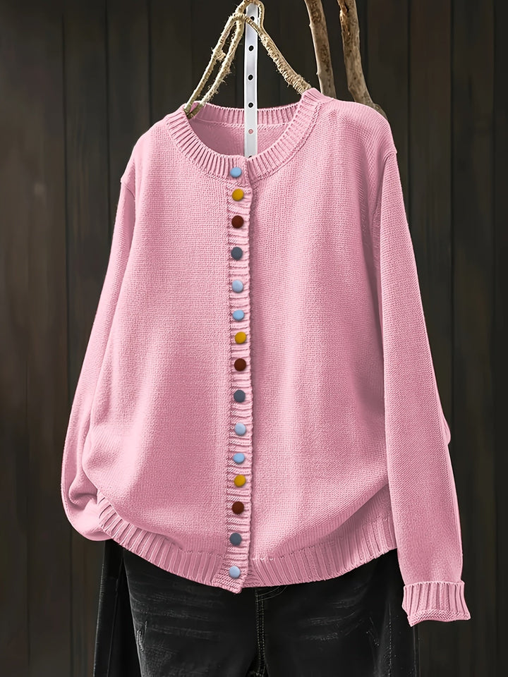Clémyre | Femme Gilet en Maille Boutons Colorés - Pink - Image 1