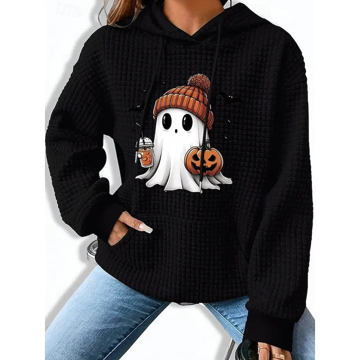 Cléophée | Pull Femme Capuche Motif Fantôme Halloween - Light Grey - Image 2