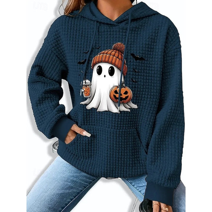 Cléophée | Pull Femme Capuche Motif Fantôme Halloween - Light Grey - Image 3