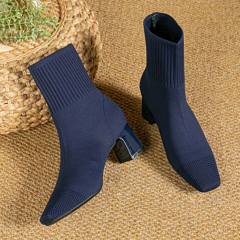 Célvande | Femme Bottines Chaussettes Talon Carré - Navy - Image 1