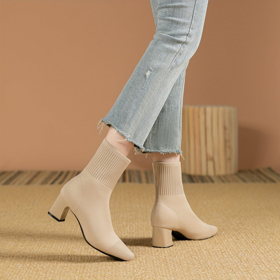 Célvande | Femme Bottines Chaussettes Talon Carré - Navy - Image 10