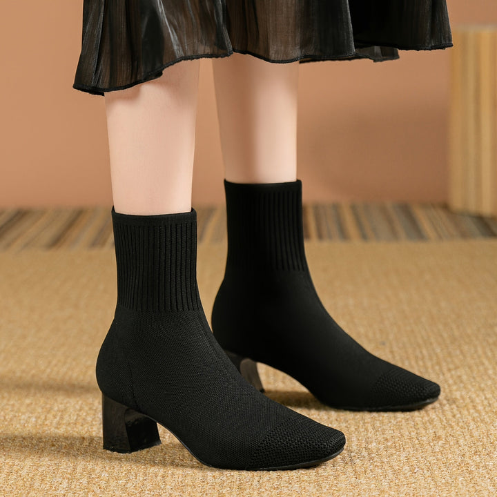 Célvande | Femme Bottines Chaussettes Talon Carré - Navy - Image 11