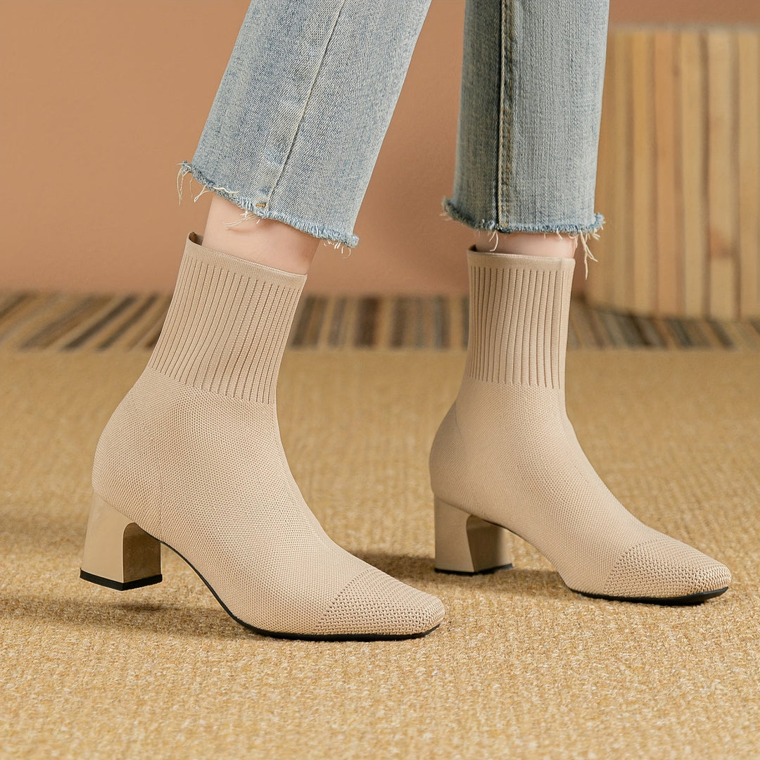 Célvande | Femme Bottines Chaussettes Talon Carré - Navy - Image 12