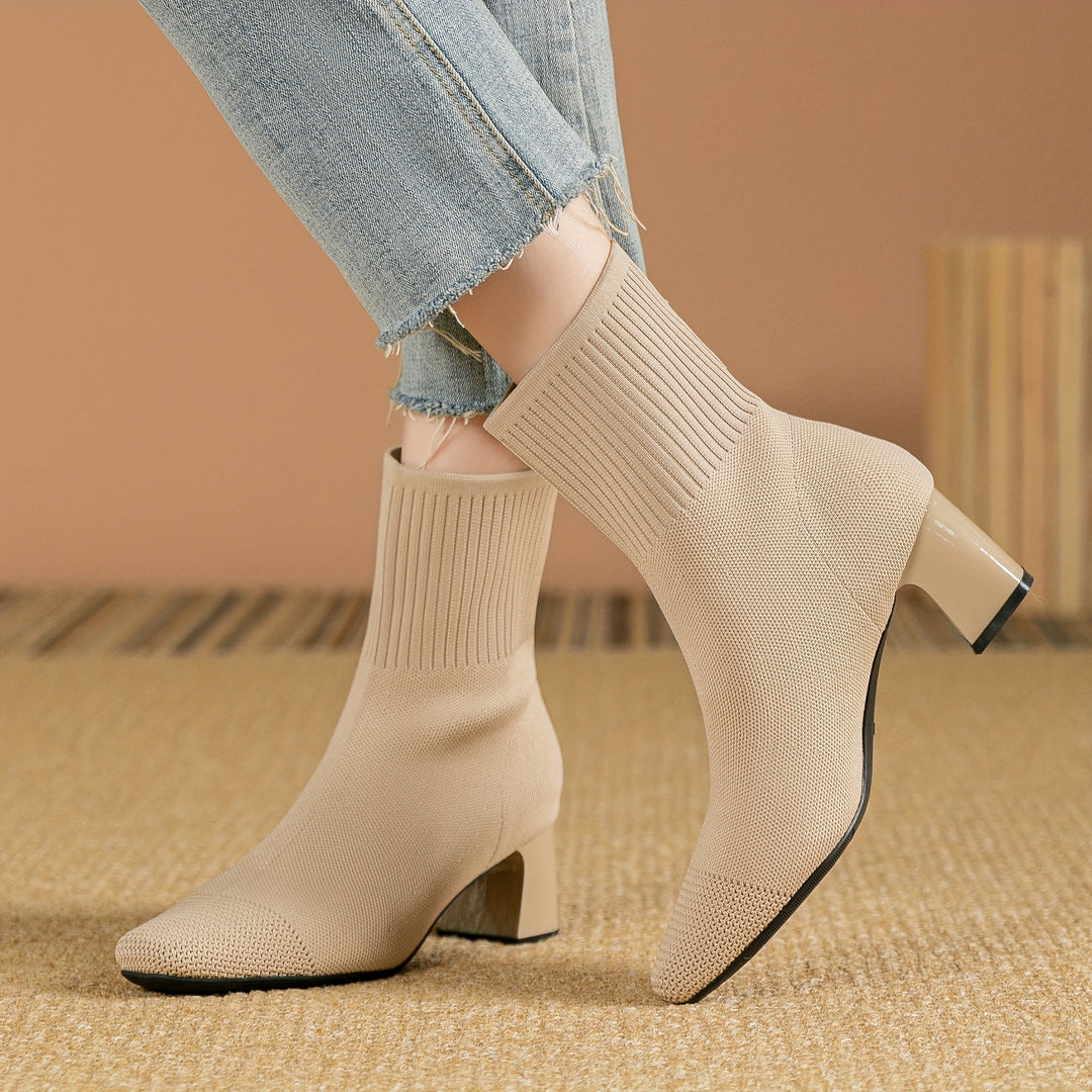 Célvande | Femme Bottines Chaussettes Talon Carré - Navy - Image 13