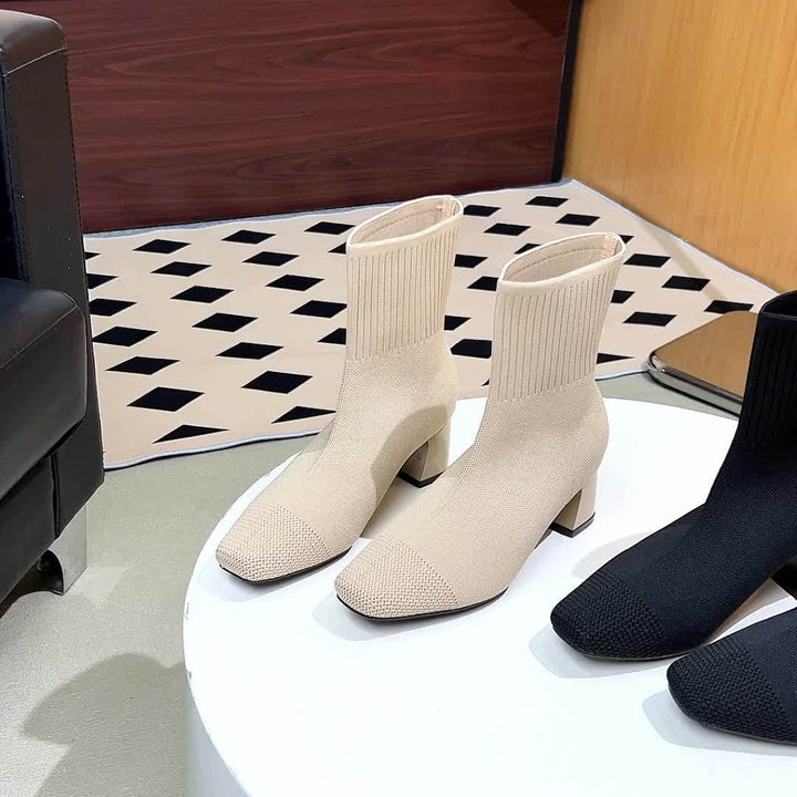 Célvande | Femme Bottines Chaussettes Talon Carré - Navy - Image 16