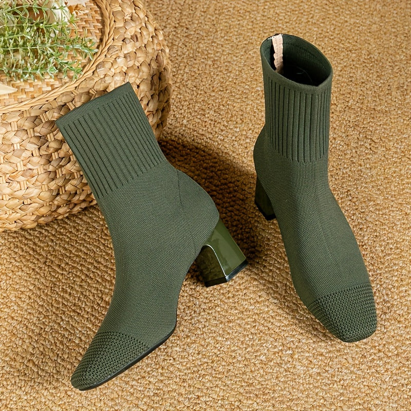 Célvande | Femme Bottines Chaussettes Talon Carré - Navy - Image 2