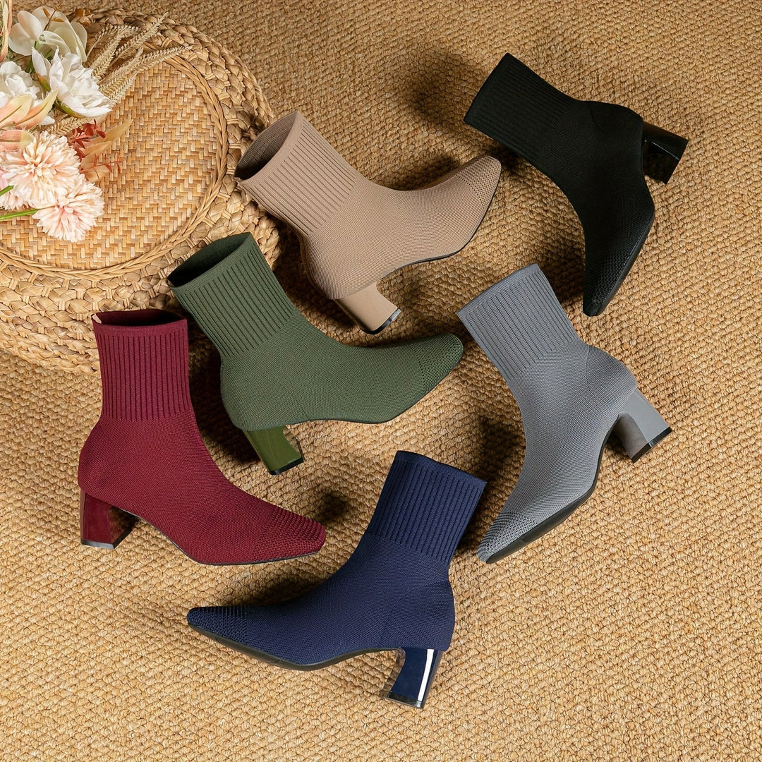 Célvande | Femme Bottines Chaussettes Talon Carré - Navy - Image 3
