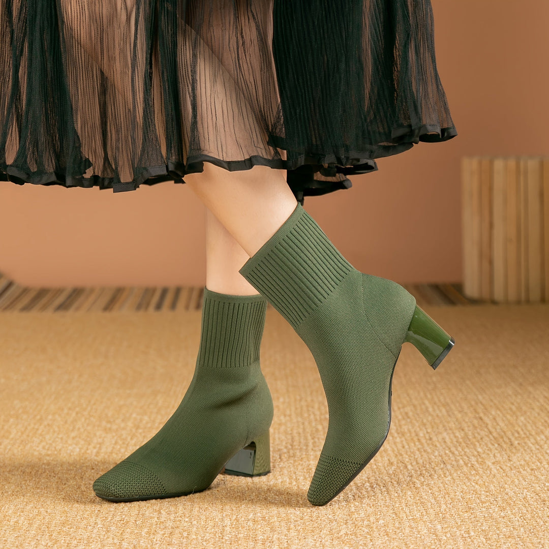 Célvande | Femme Bottines Chaussettes Talon Carré - Navy - Image 7