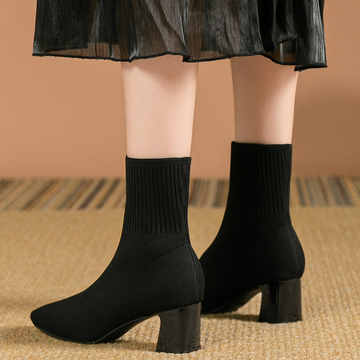 Célvande | Femme Bottines Chaussettes Talon Carré - Navy - Image 8