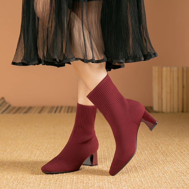Célvande | Femme Bottines Chaussettes Talon Carré - Navy - Image 9