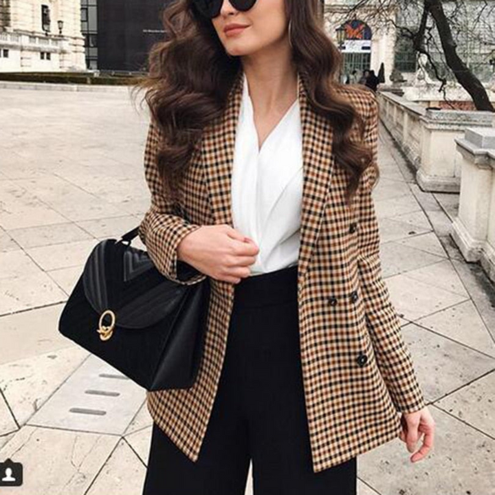 Célvandre | Femme Blazer Carreaux Manches Longues - Image 1