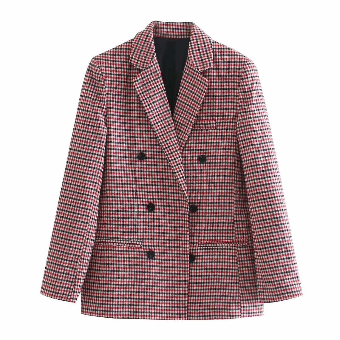Célvandre | Femme Blazer Carreaux Manches Longues - Image 2