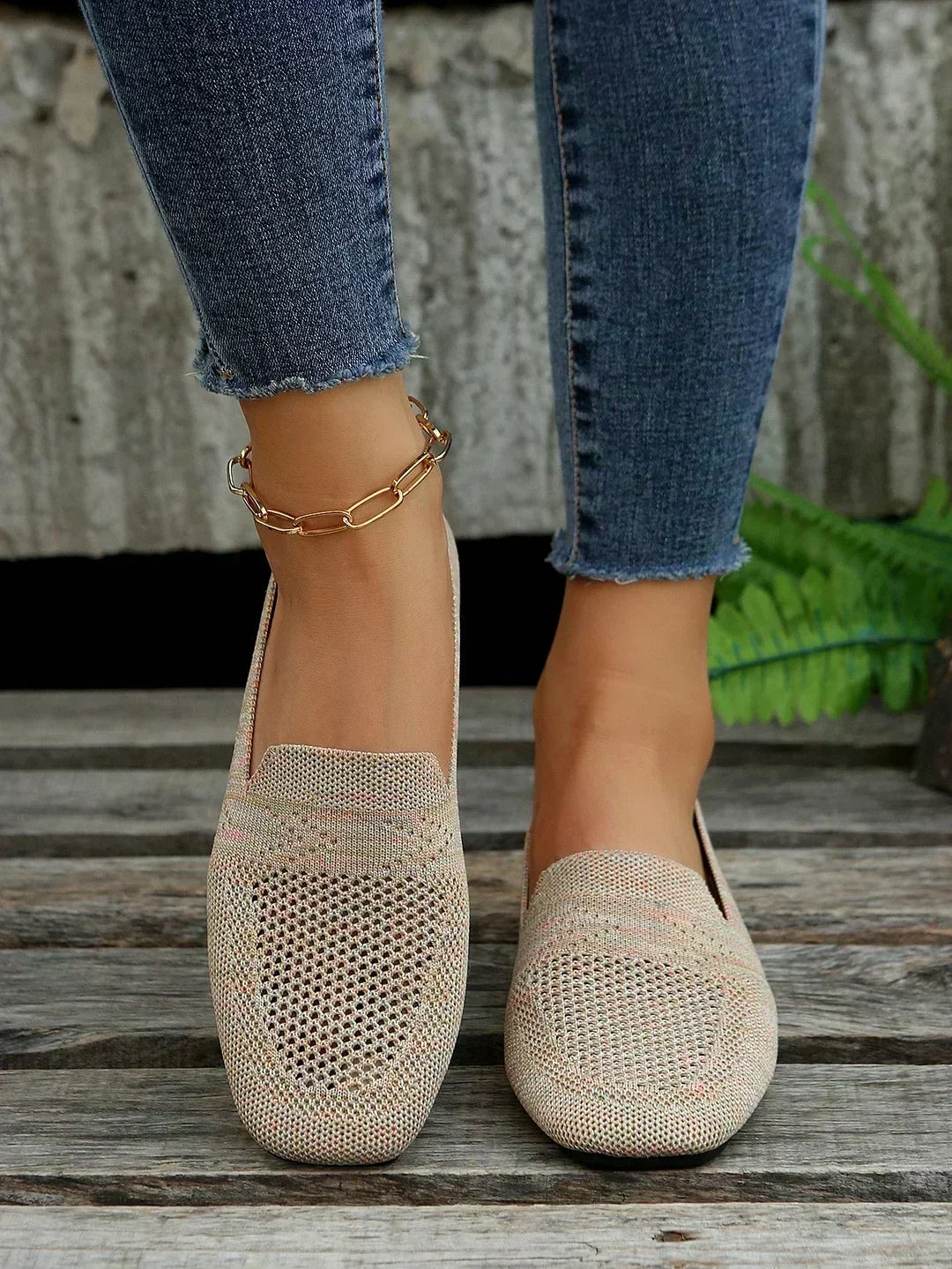 Célvane | Femme Mocassins Tricot Ajouré Plates - Beige - Image 10