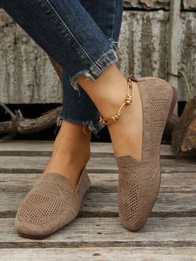 Célvane | Femme Mocassins Tricot Ajouré Plates - Beige - Image 2