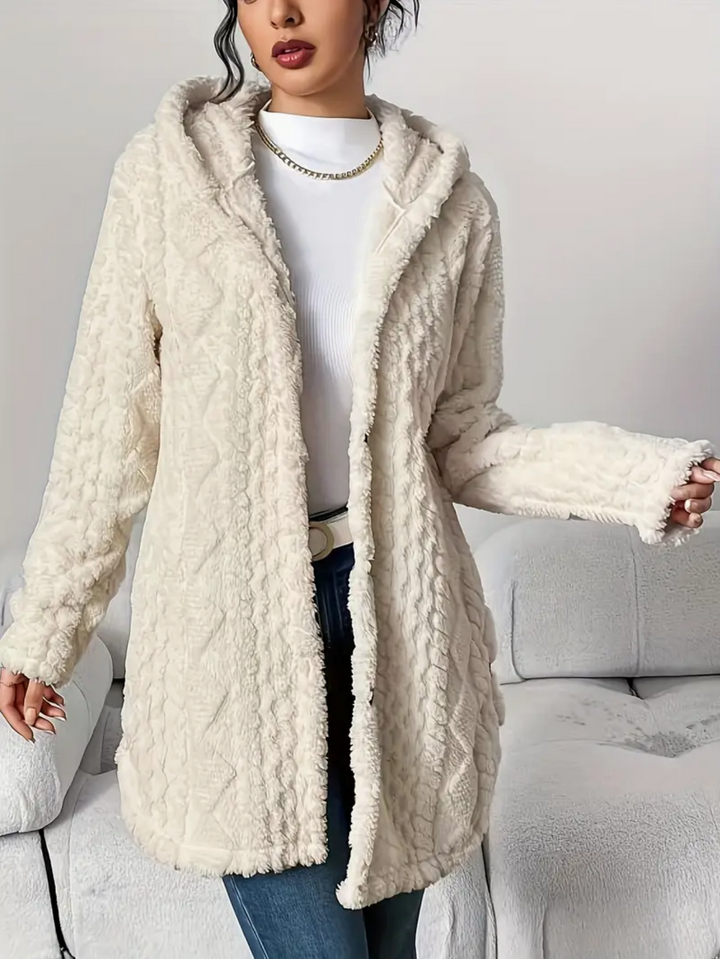Célvane | Manteau Femme à Capuche Laine Longue - Cream - Image 1