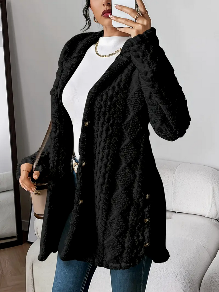 Célvane | Manteau Femme à Capuche Laine Longue - Cream - Image 11