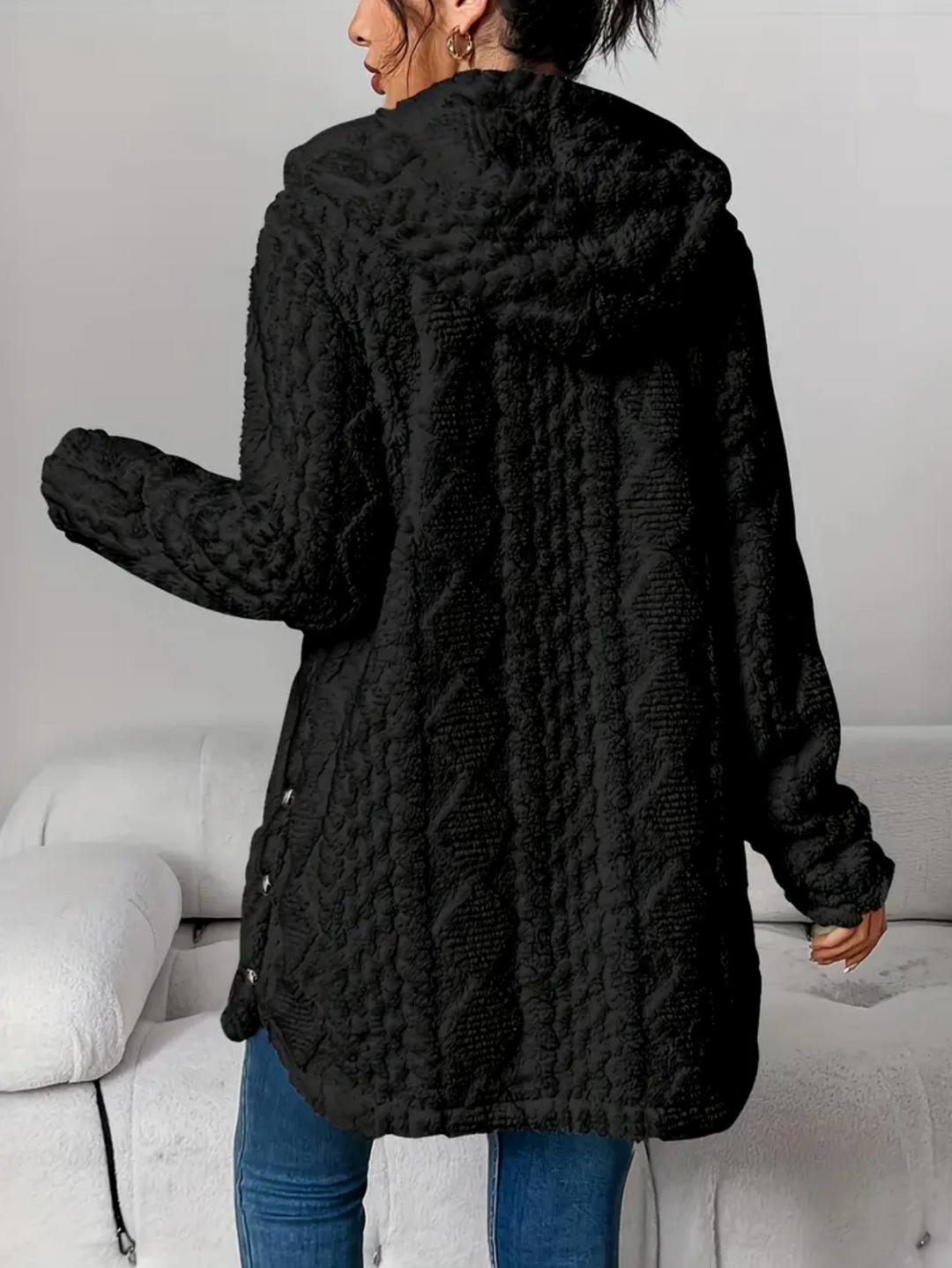 Célvane | Manteau Femme à Capuche Laine Longue - Cream - Image 12