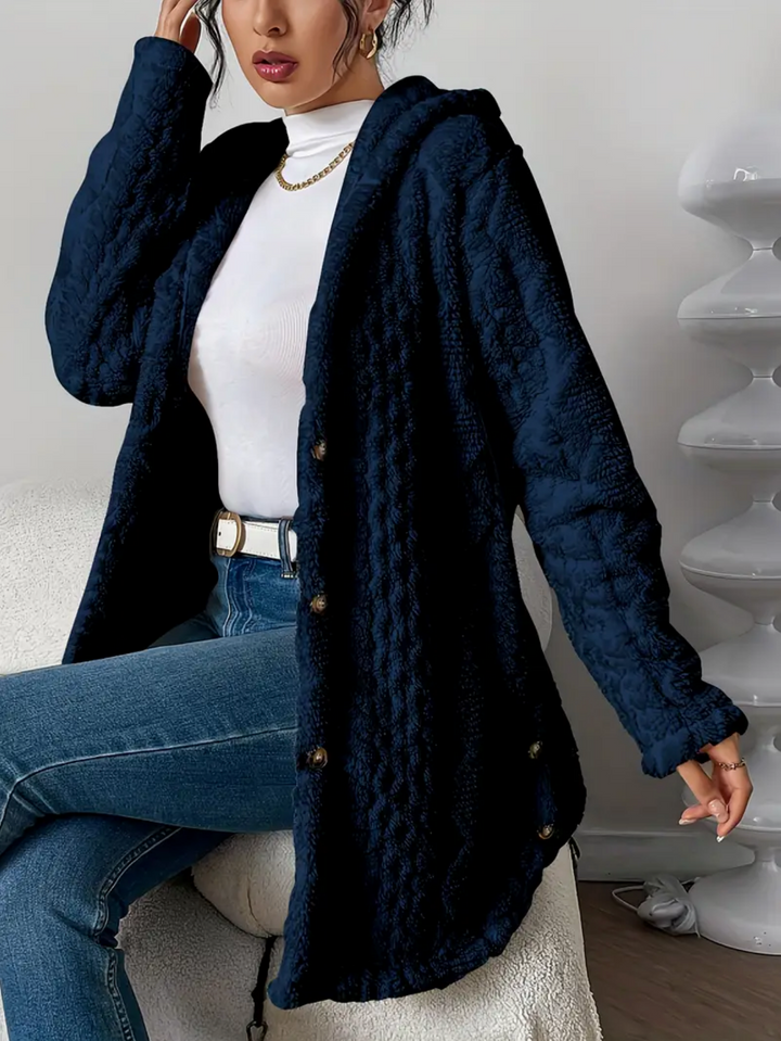 Célvane | Manteau Femme à Capuche Laine Longue - Cream - Image 2