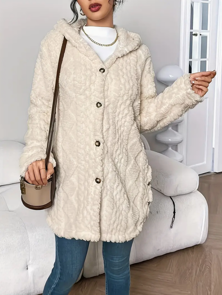 Célvane | Manteau Femme à Capuche Laine Longue - Cream - Image 4