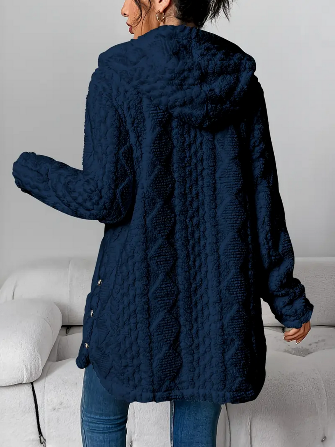Célvane | Manteau Femme à Capuche Laine Longue - Cream - Image 8