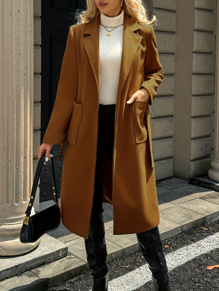 Célvane | Manteau Long Femme Ceinturé Col Revers - Camel - Image 11