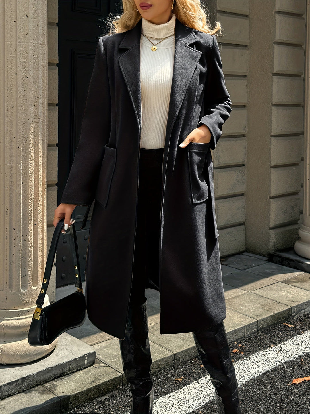 Célvane | Manteau Long Femme Ceinturé Col Revers - Camel - Image 15