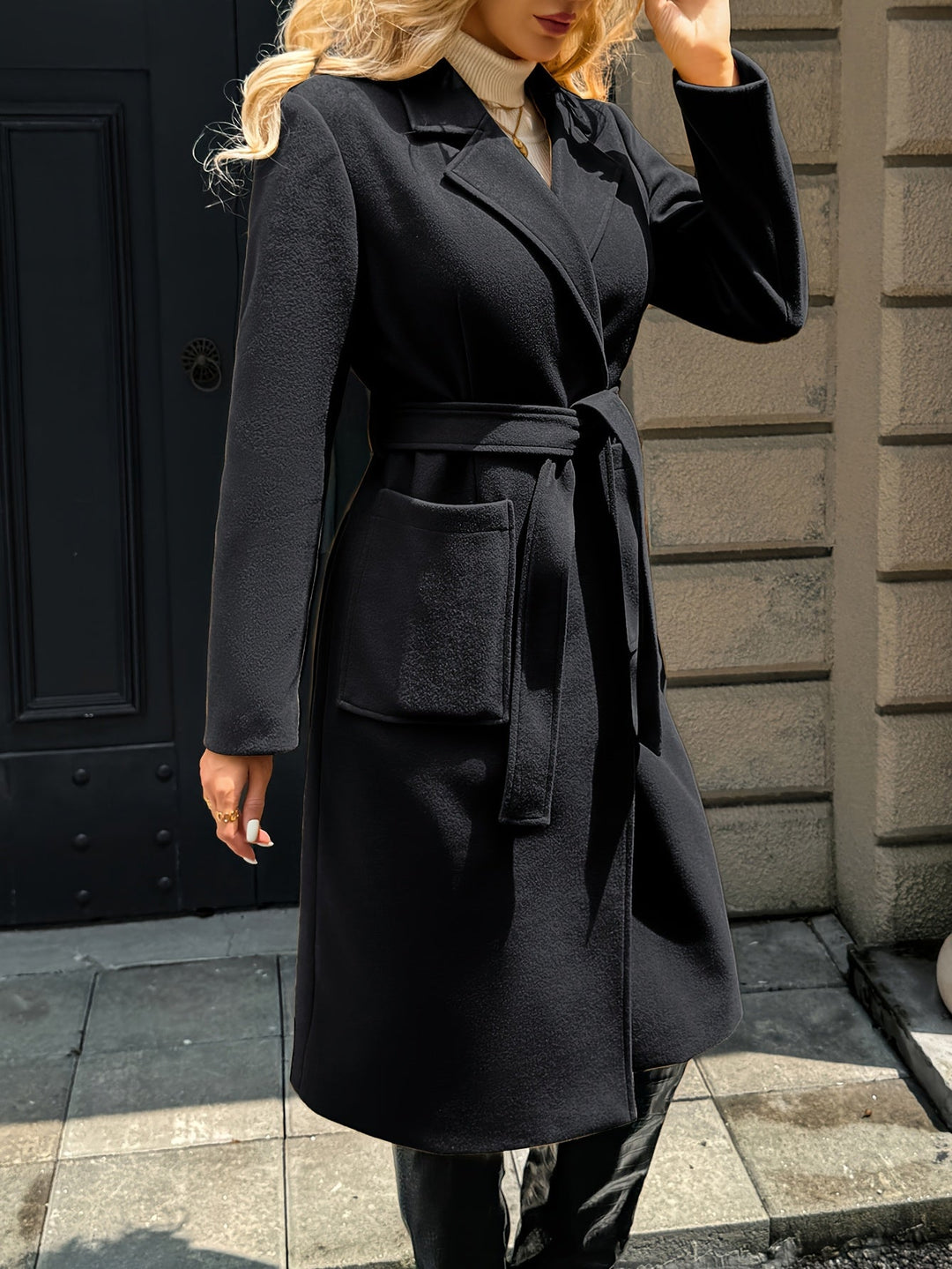 Célvane | Manteau Long Femme Ceinturé Col Revers - Camel - Image 16