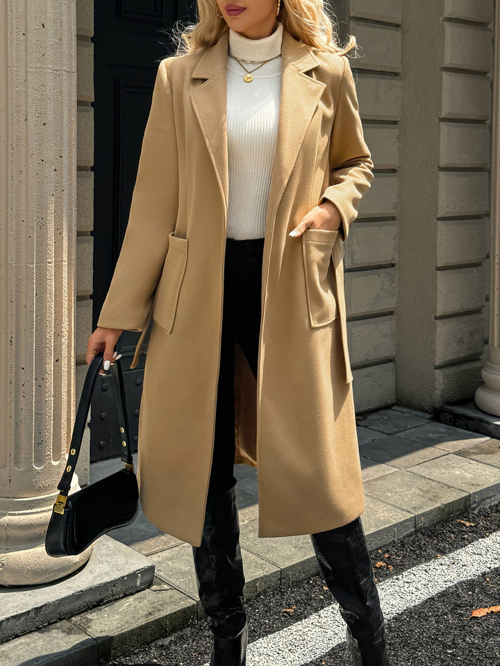 Célvane | Manteau Long Femme Ceinturé Col Revers - Camel - Image 4