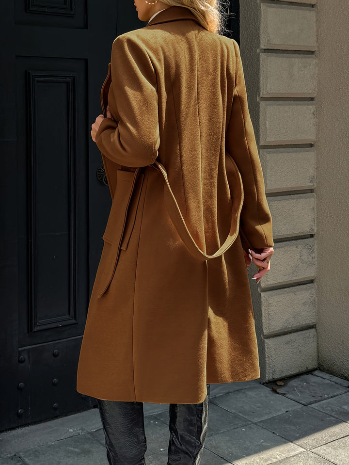 Célvane | Manteau Long Femme Ceinturé Col Revers - Camel - Image 7