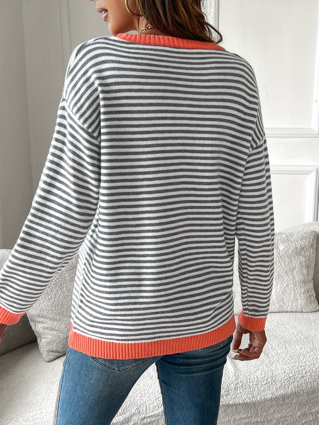Célvane | Pull Femme Rayé Col Rond Manches Longues - Striped - Image 3