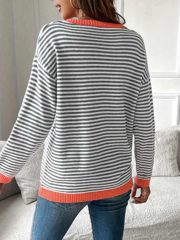 Célvane | Pull Femme Rayé Col Rond Manches Longues - Striped - Image 3