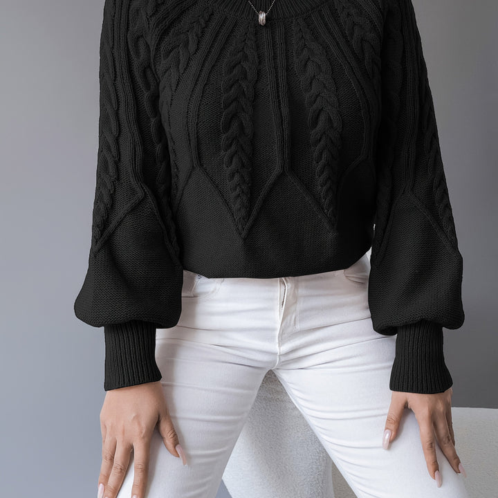 Célvane | Pull Torsadé Femme Manches Lanternes - Black - Image 14