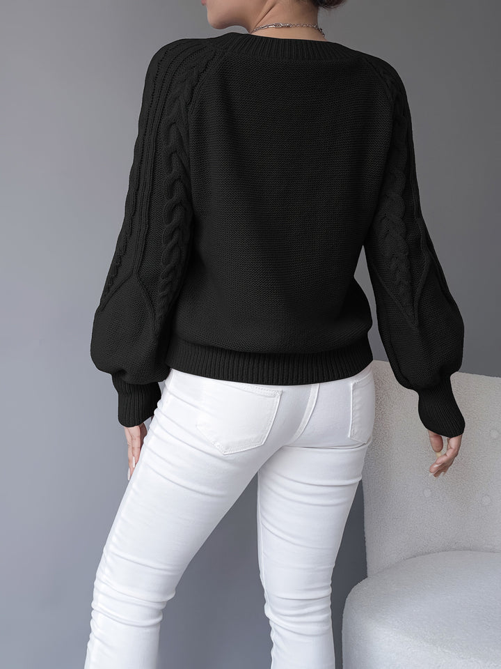 Célvane | Pull Torsadé Femme Manches Lanternes - Black - Image 6