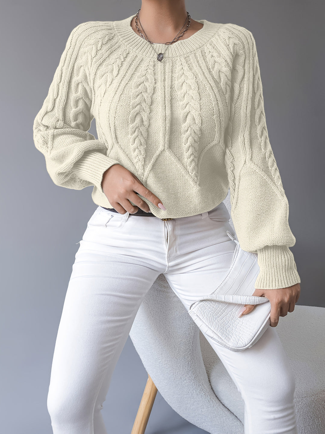 Célvane | Pull Torsadé Femme Manches Lanternes - Black - Image 8