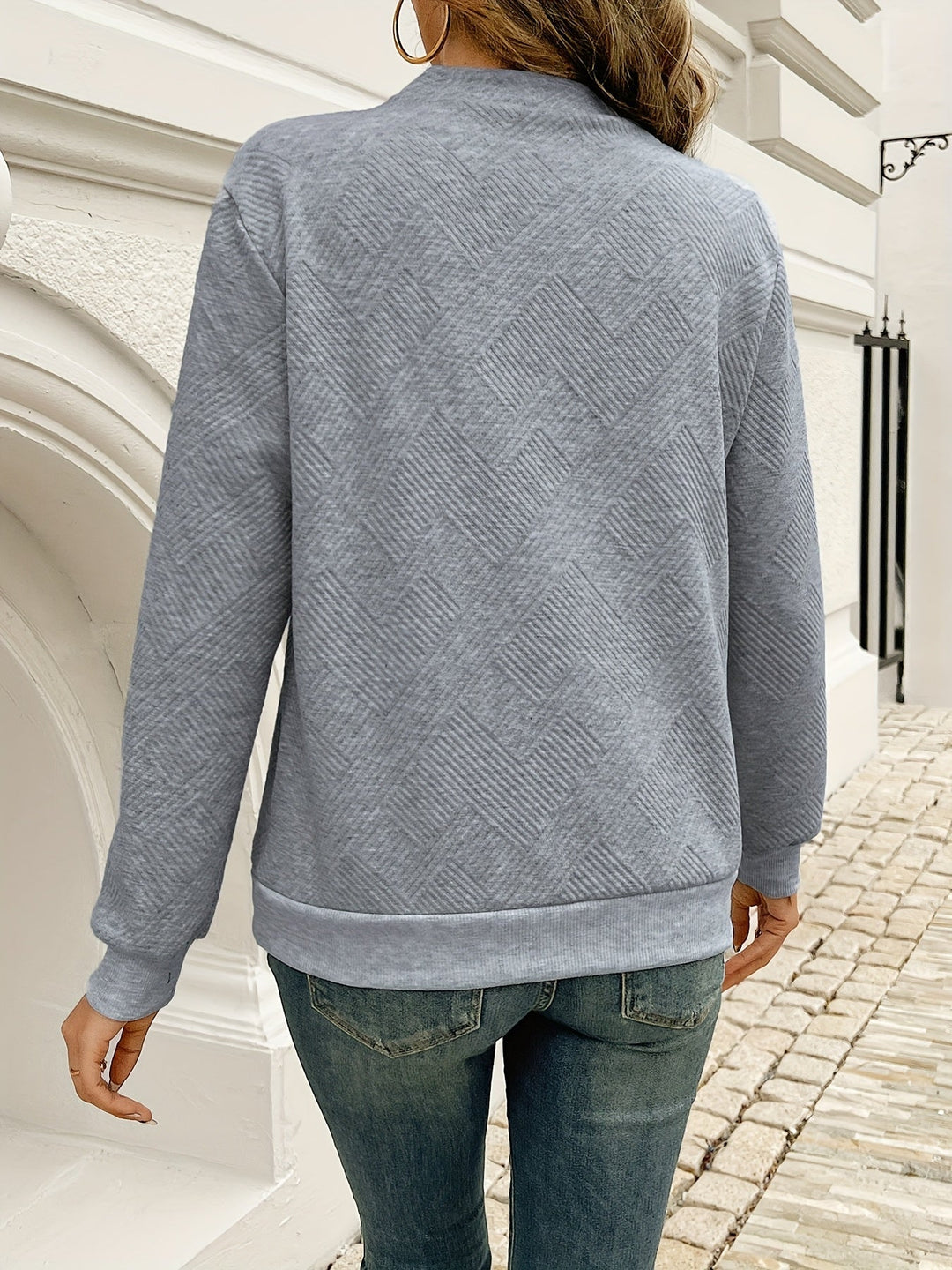 Célvarde | Pull Femme Col Asymétrique Boutonné - Grey - Image 9