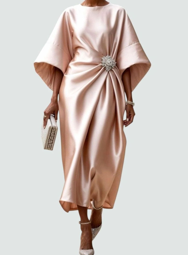 Célvhane | Femme Robe de Soirée Satin Midi Drapée - Navy - Image 5