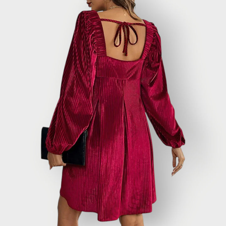 Célvoire | Femme Robe Velours Col Carré Manches Longues - Image 5