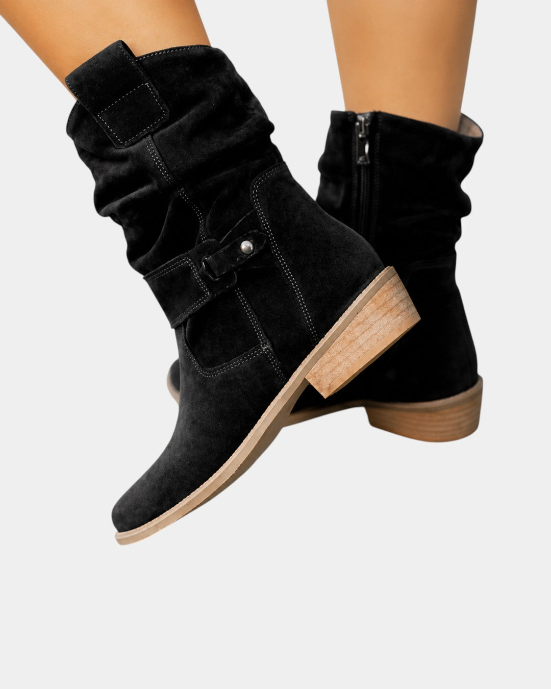 Célvonde | Femme Bottes Hautes Daim Slouch Genou - Black - Image 2