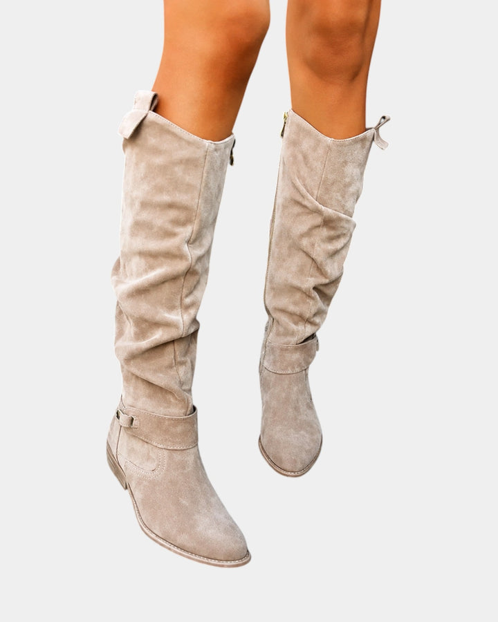 Célvonde | Femme Bottes Hautes Daim Slouch Genou - Black - Image 3