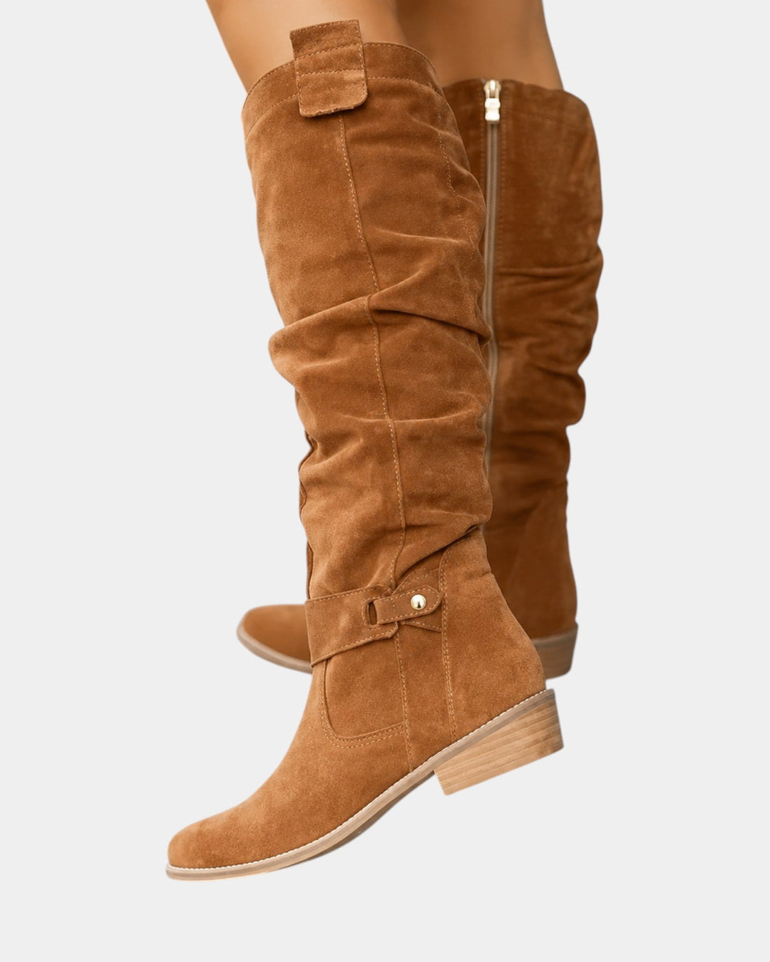 Célvonde | Femme Bottes Hautes Daim Slouch Genou - Black - Image 5