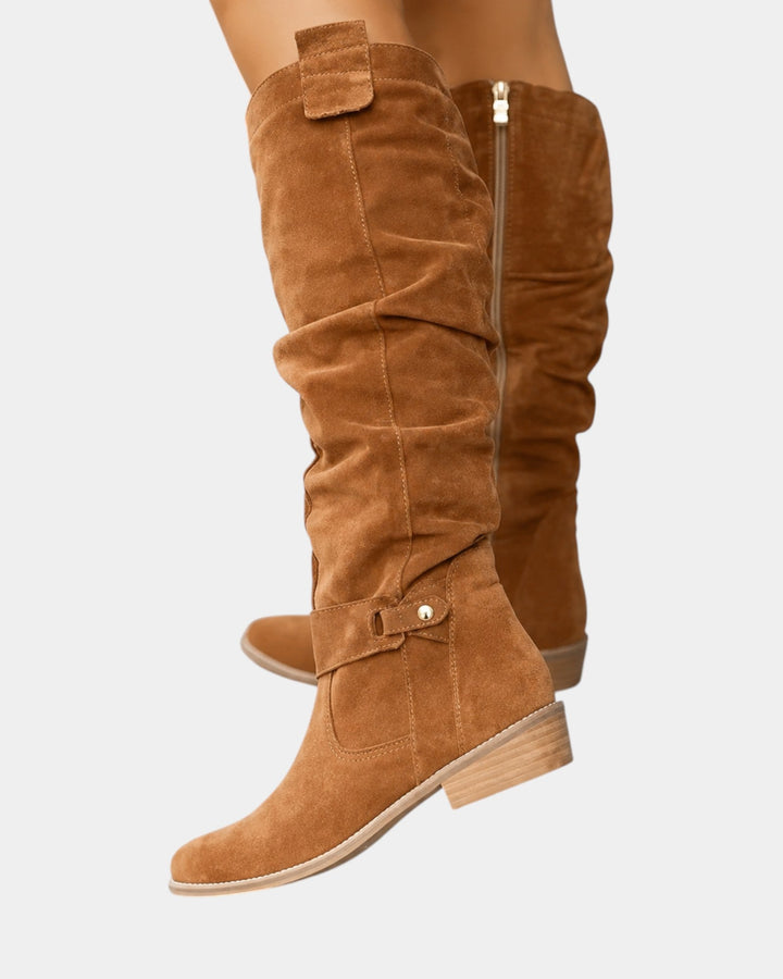 Célvonde | Femme Bottes Hautes Daim Slouch Genou - Black - Image 5