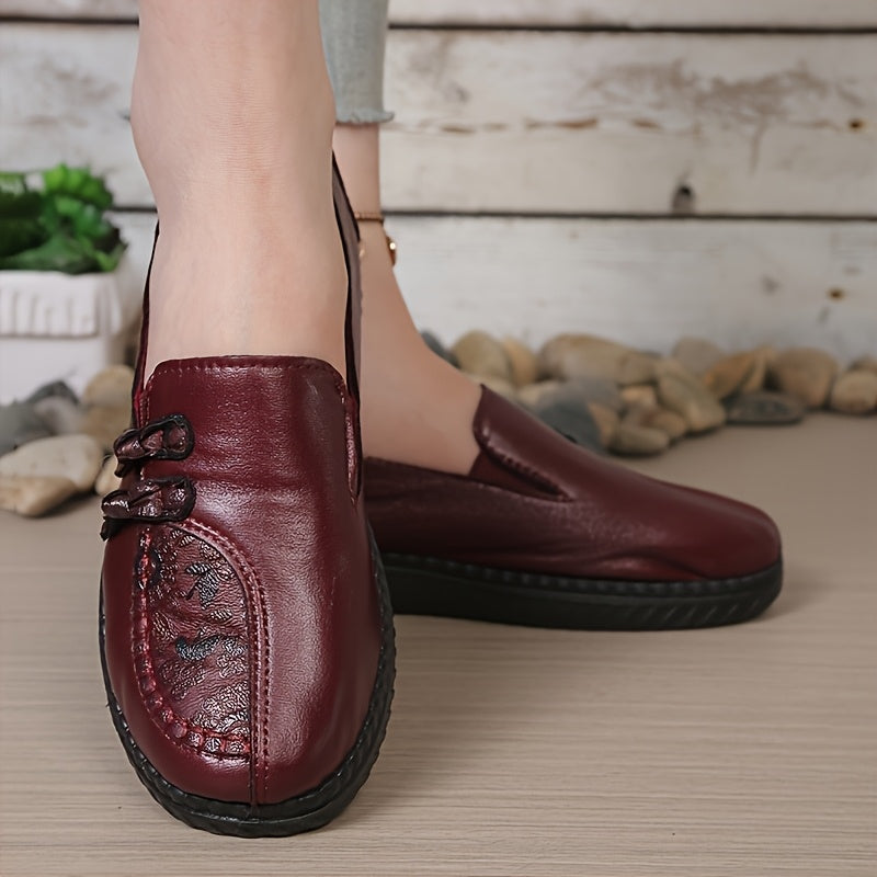 Célvore | Femme Mocassins Cuir Slip-On Semelle Souple - Burgundy - Image 1